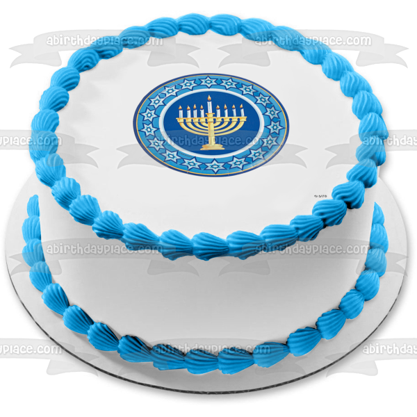 Happy Hanukkah Menorah Star of David Edible Cake Topper Image ABPID53117