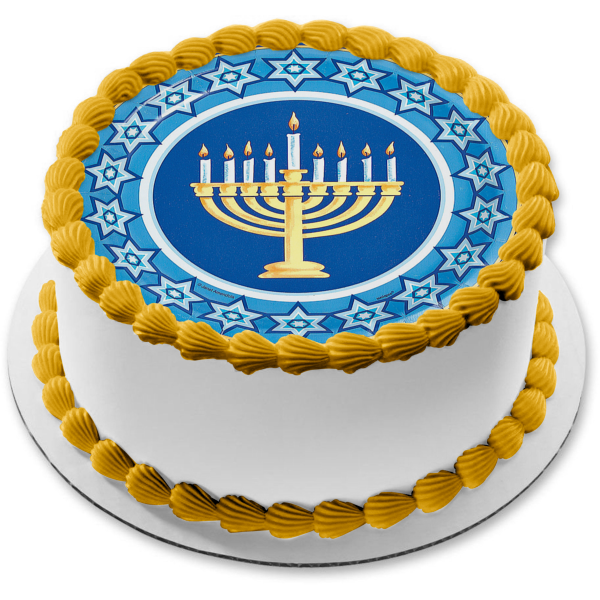 Happy Hanukkah Menorah Star of David Edible Cake Topper Image ABPID53117