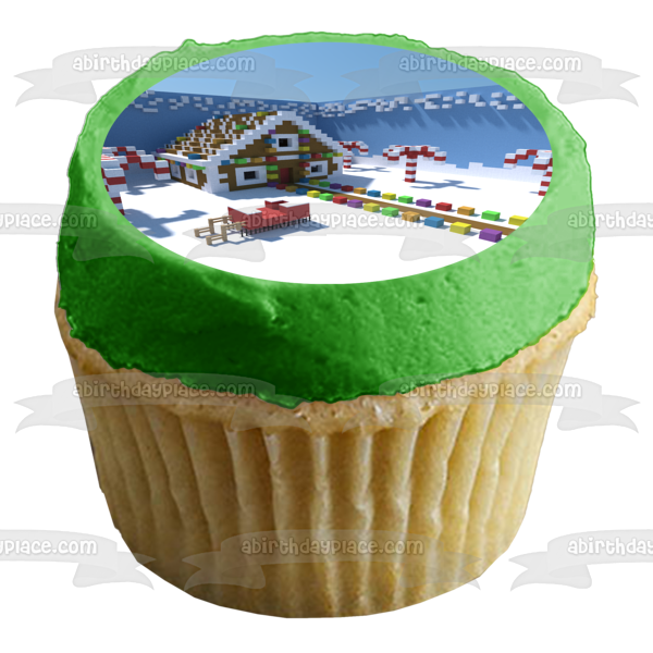 Minecraft Merry Christmas Christmas Decorated Village Edible Cake Topper Image ABPID53122