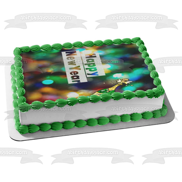 Feliz año nuevo botella de champán imagen comestible para decoración de tarta ABPID53143 