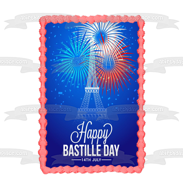 Happy Bastille Day July 14th Eiffel Tower Fireworks Edible Cake