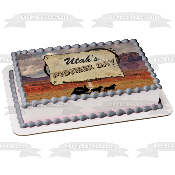 Utah's Pioneer Day Horse and Wagon Edible Cake Topper Image ABPID54136