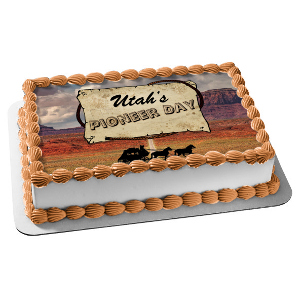 Utah's Pioneer Day Horse and Wagon Edible Cake Topper Image ABPID54136