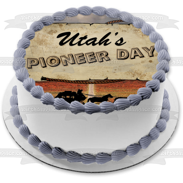 Utah's Pioneer Day Horse and Wagon Edible Cake Topper Image ABPID54136