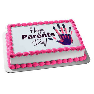 Happy Parents Day Children's Handprints Edible Cake Topper Image ABPID54138