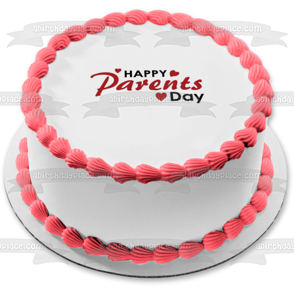 Happy Parents Day Red Hearts Edible Cake Topper Image ABPID54141