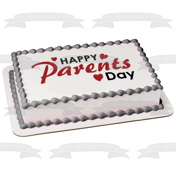 Happy Parents Day Red Hearts Edible Cake Topper Image ABPID54141