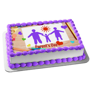 Happy Parents Day Mom Dad Child Holding Hands Edible Cake Topper Image ABPID54143