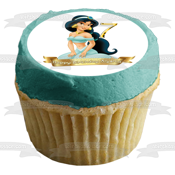 Disney Aladdin Princess Jasmine Customizable Happy Birthday Banner Edible Cake Topper Image ABPID53457