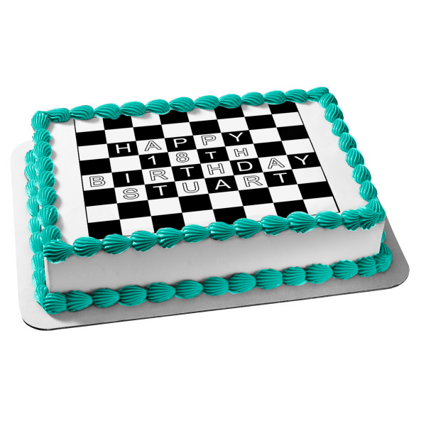 Chess or Checkers Board Game Happy Birthday Customizable Edible Cake T