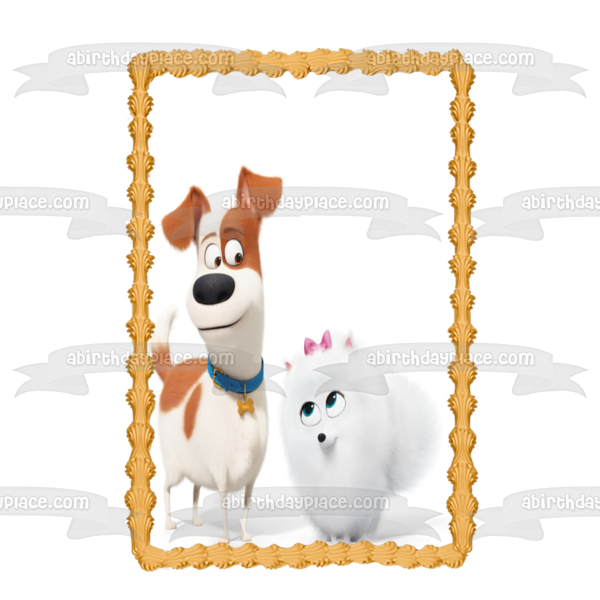 The Secret Life of Pets Max Gidget White Background Edible Cake Topper Image ABPID53197
