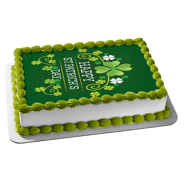 Happy St. Patrick's Day Shamrocks Edible Cake Topper Image ABPID53722