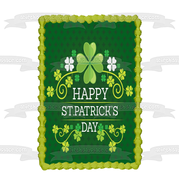 Happy St. Patrick's Day Shamrocks Edible Cake Topper Image ABPID53722