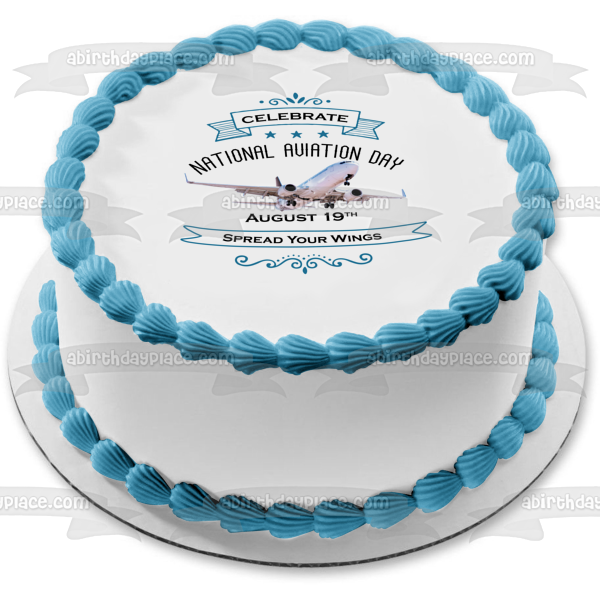 Celebre el Día Nacional de la Aviación, 19 de agosto, extienda sus alas, imagen de decoración comestible para pastel de avión ABPID54172 
