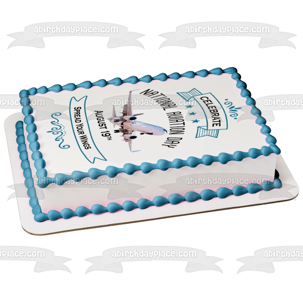 Celebre el Día Nacional de la Aviación, 19 de agosto, extienda sus alas, imagen de decoración comestible para pastel de avión ABPID54172 