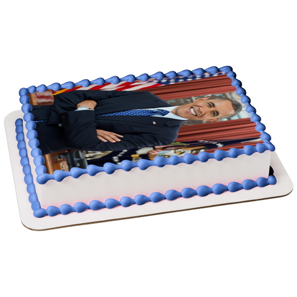 Barak Obama Day American Flag Edible Cake Topper Image ABPID54155
