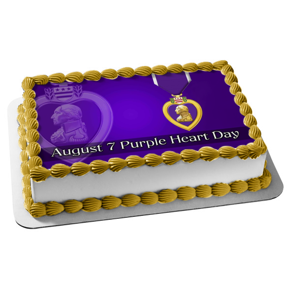 Purple Heart Day August 7th Purple Heart Medallion Edible Cake Topper Image ABPID54156