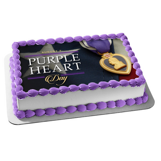 Purple Heart Day Purple Heart Medallion Edible Cake Topper Image ABPID54157