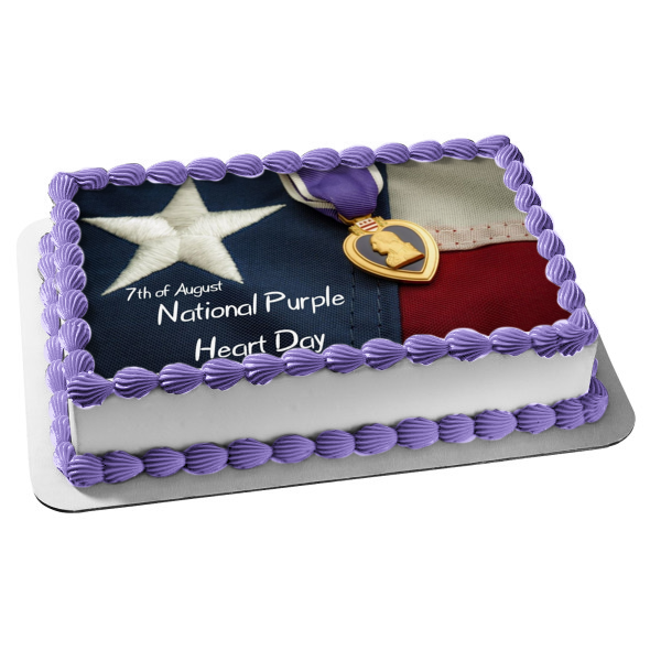 Purple Heart Day August 7th Purple Heart Medallion Edible Cake Topper Image ABPID54158