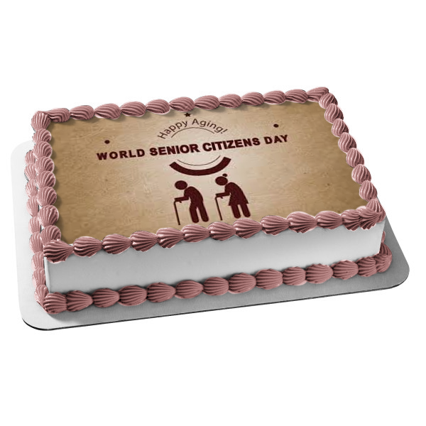 World Senior Citizens Day "Happy Aging!" Edible Cake Topper Image ABPID54177