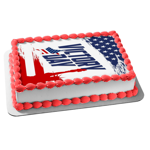 Victory Day Statue of Liberty American Flag Edible Cake Topper Image ABPID54160
