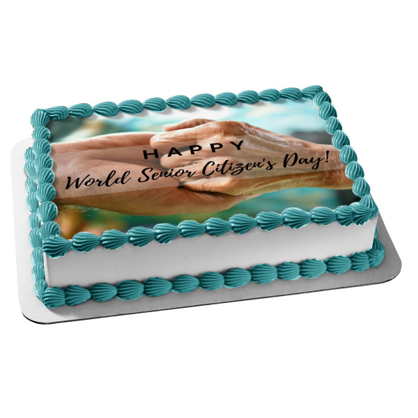 Happy World Senior Citizen's Day People Holding Hands Edible Cake Topper Image ABPID54179