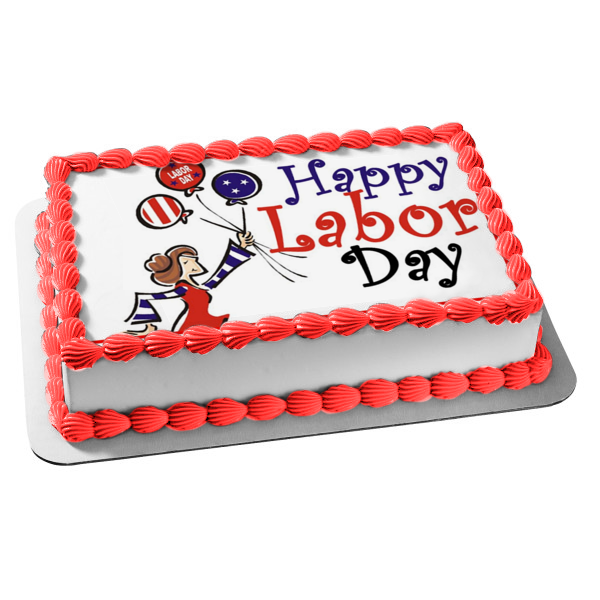 Happy Labor Day Balloons Edible Cake Topper Image ABPID54189