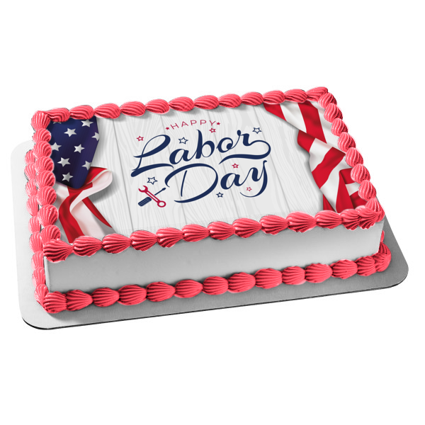 Happy Labor Day American Flag Edible Cake Topper Image ABPID54190