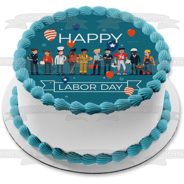 Feliz día del trabajo, globos de los trabajadores, adorno comestible para tarta, imagen ABPID54187 