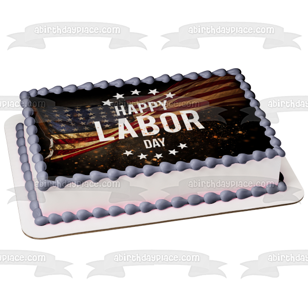 Happy Labor Day Stars American Flag Edible Cake Topper Image ABPID54192