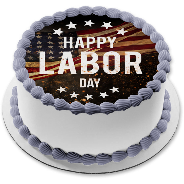 Happy Labor Day Stars American Flag Edible Cake Topper Image ABPID54192