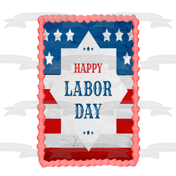 Imagen comestible para decoración de tarta con bandera estadounidense del Día del Trabajo feliz ABPID54195 