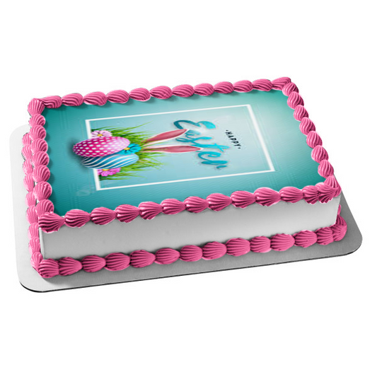Happy Easter Easter Eggs Edible Cake Topper Image ABPID53739
