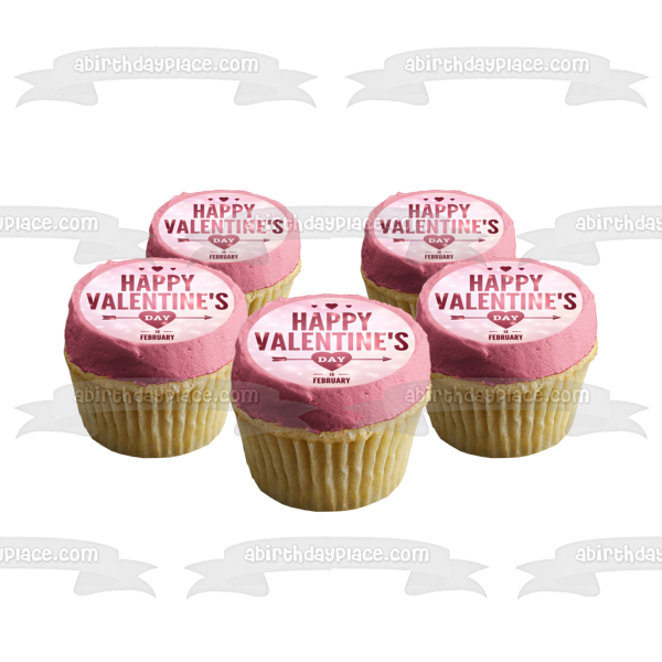 Happy Valentine's Day Pink Hearts February 14th Edible Cake Topper Image ABPID53579