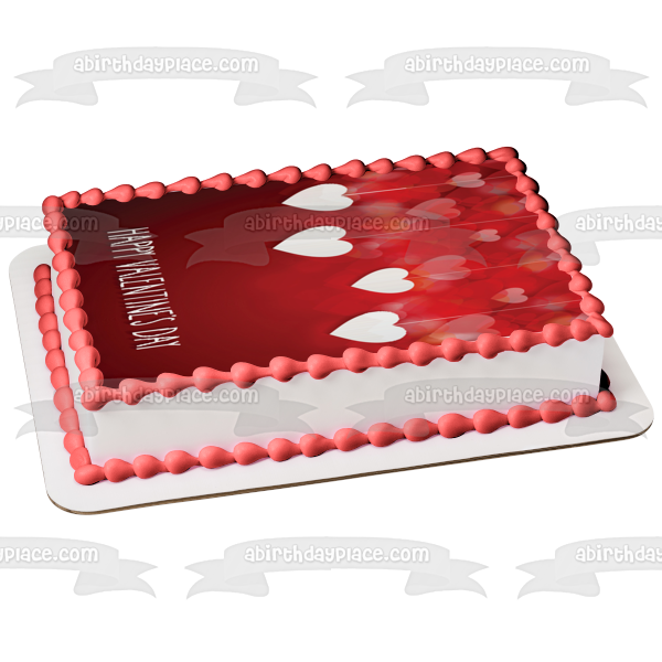 Happy Valentine's Day Gold Hearts Edible Cake Topper Image ABPID53580