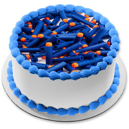 NERF Dart Pile Blue and Orange Bullet Juguete para niños Adorno comestible para tarta Imagen ABPID53589 