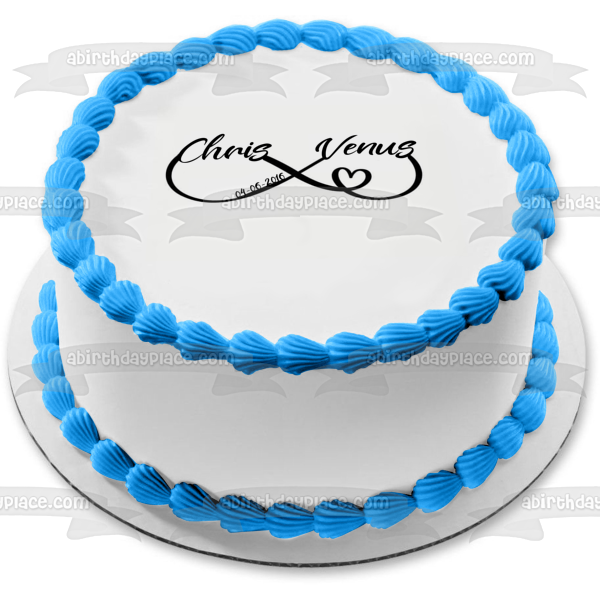 Infinity Symbol Names and Date Heart Valentine Anniversary Customizable Edible Cake Topper Image ABPID53787