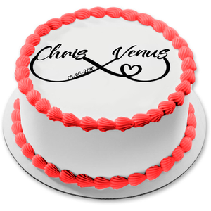 Infinity Symbol Names and Date Heart Valentine Anniversary Customizable Edible Cake Topper Image ABPID53787