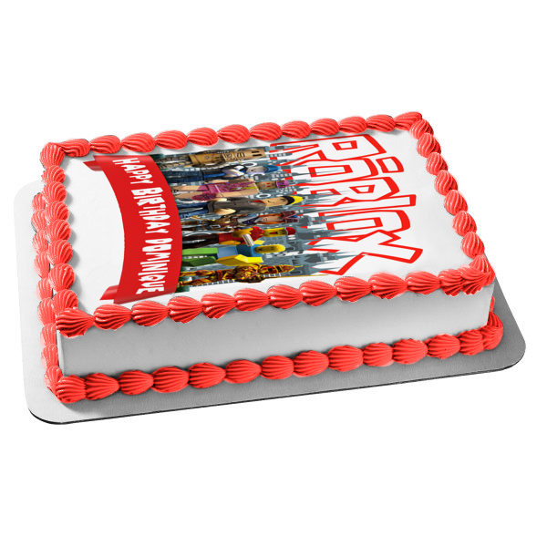Roblox Cityscape Logo Happy Birthday Customizable Banner Assorted Characters Edible Cake Topper Image ABPID53788