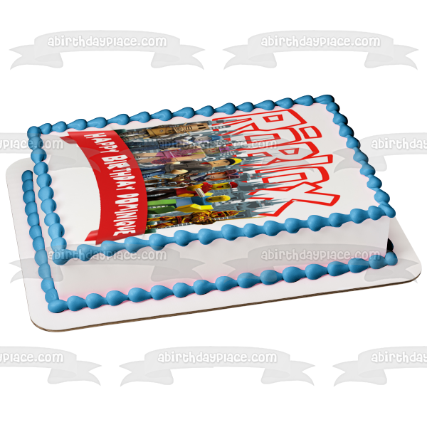 Roblox Cityscape Logo Happy Birthday Customizable Banner Assorted Characters Edible Cake Topper Image ABPID53788