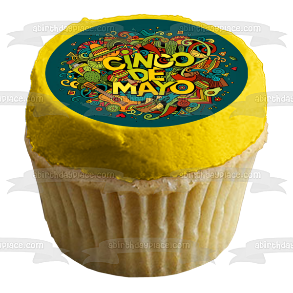 Cinco De Mayo Sombrero Cactus Maracas Chili Peppers Edible Cake Topper Image ABPID53796