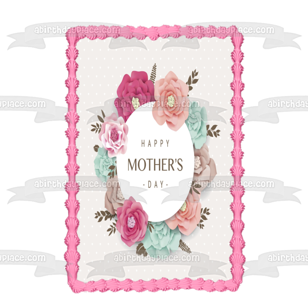 Feliz día de la madre flores rosas y azules adorno comestible para tarta imagen ABPID53812 