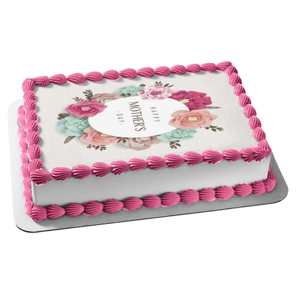 Feliz día de la madre flores rosas y azules adorno comestible para tarta imagen ABPID53812 