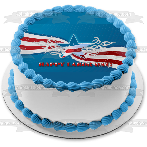 Happy Labor Day American Flag Edible Cake Topper Image ABPID54194