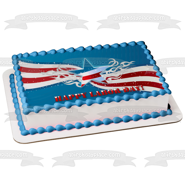 Happy Labor Day American Flag Edible Cake Topper Image ABPID54194