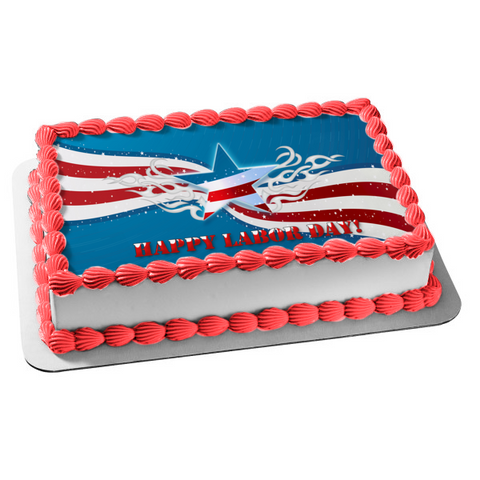 Happy Labor Day American Flag Edible Cake Topper Image ABPID54194