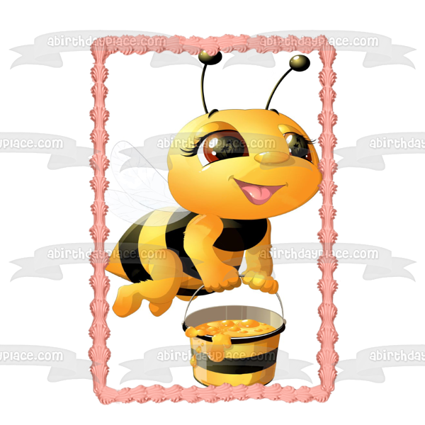 Bee Holding Honey Bucket - Edible Cake Topper, Cupcake Toppers, Strips –  Edible Prints On Cake (EPoC)