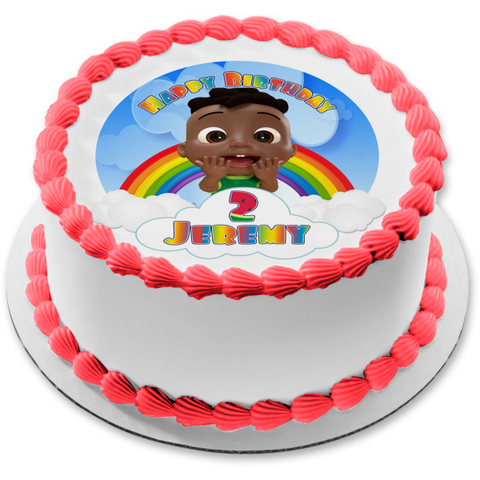 Cocomelon Cody Rainbow Clouds Happy Birthday Your Personalized Name Edible Cake Topper Image ABPID54031