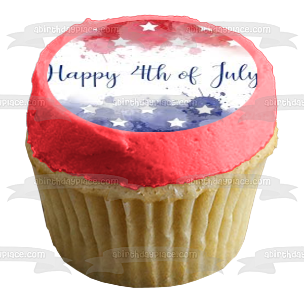 Happy 4th of July Independence Day White Stars Edible Cake Topper Image ABPID54055