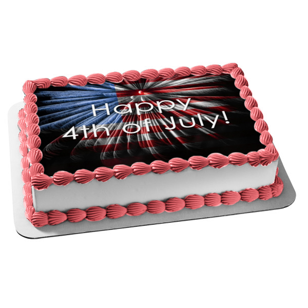 Happy 4th of July American Flag Independence Day Edible Cake Topper Image ABPID54062